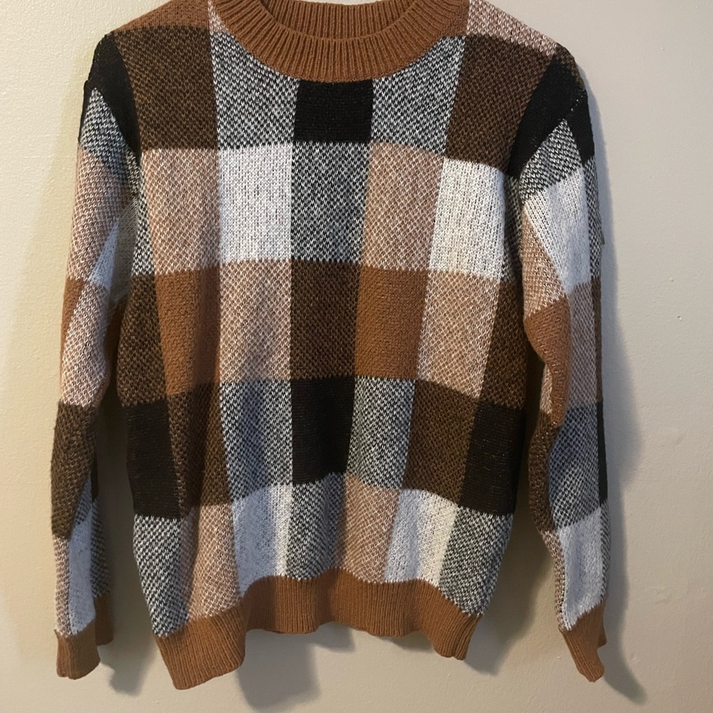 Plaid women’s Sweater - Brown, Black, White